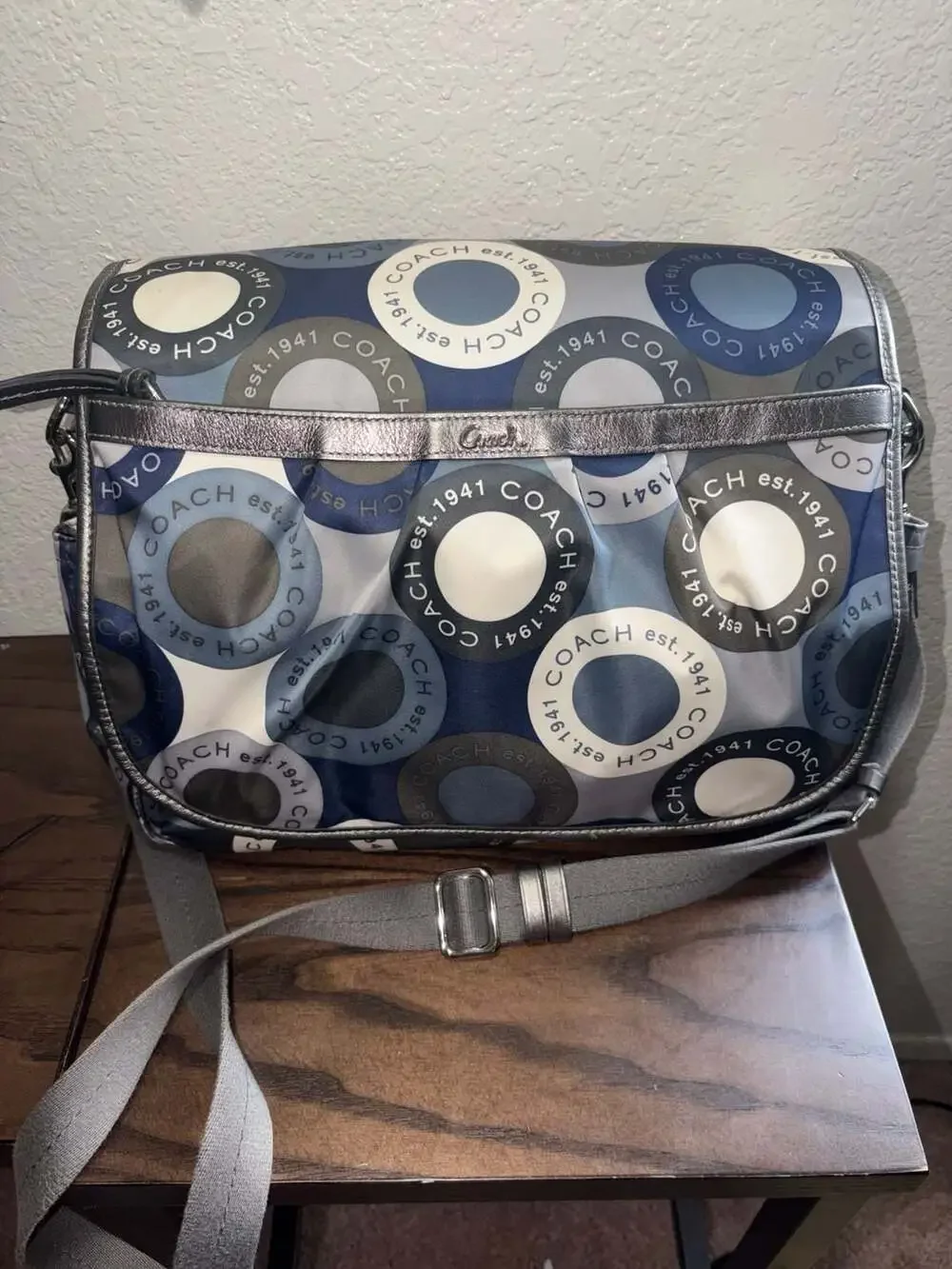 Coach Signature Snaphead F18377 Blue Diaper Messenger Bag
